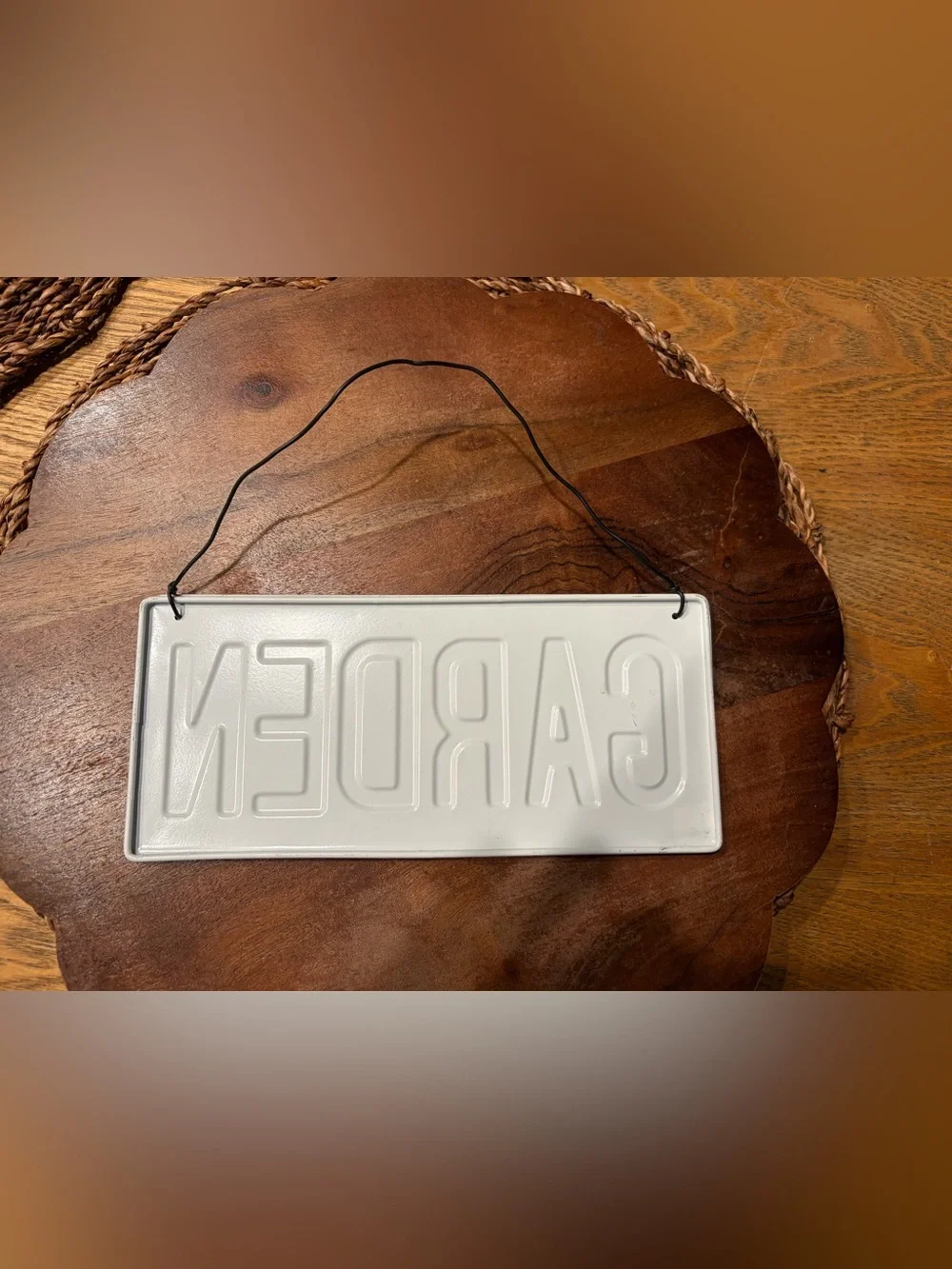 Embossed Metal “GARDEN” Hanging Sign – Black & White Rustic Farmhouse Decor